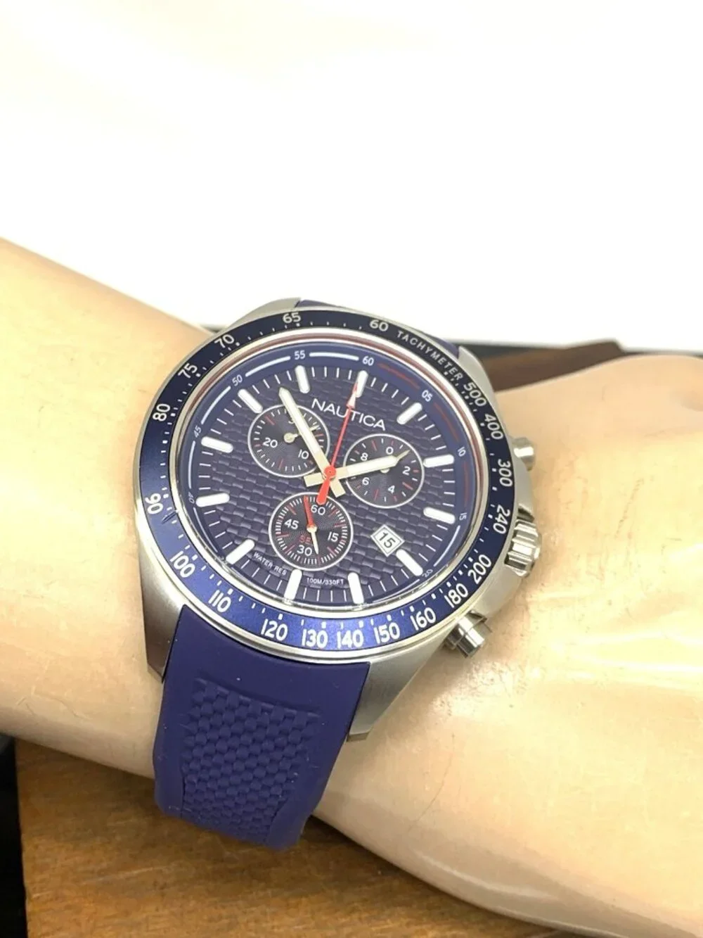 Nautica Men's Watch NAPOBS108 Quartz Chronograph Blue Rubber Strap 46mm